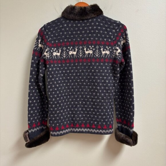 VTG Lauren Ralph Lauren Women Wool Faux Fur Sweater Jacket Size P Old Money Deer - Picture 4 of 12